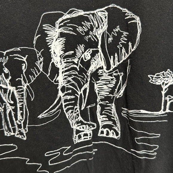 Banana Republic Black Elephant Graphic Tee with Plaid Sleeves - Picture 4 of 5